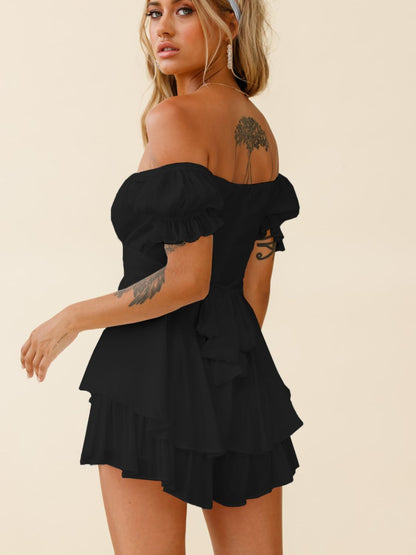 Off Shoulder Flounce Sleeve Romper