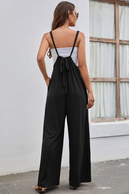 Tied Spaghetti Strap Wide Leg Jumpsuit