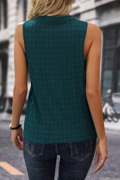 Solid Notched Sleeveless Blouse