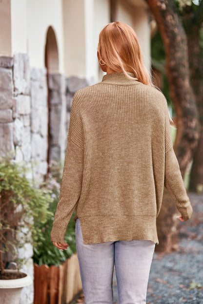 Mock Neck Rib-Knit Sweater