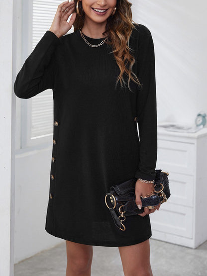 Decorative Button Round Neck Dress