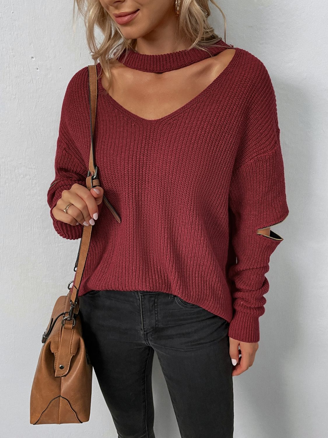 Cutout Zip Detail Sweater