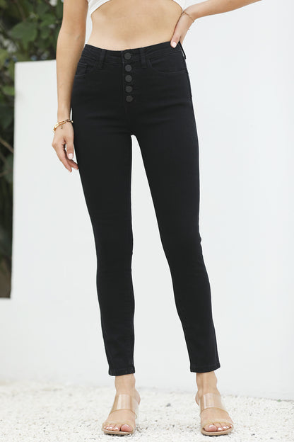 High Waist Button-Fly Slim Jeans