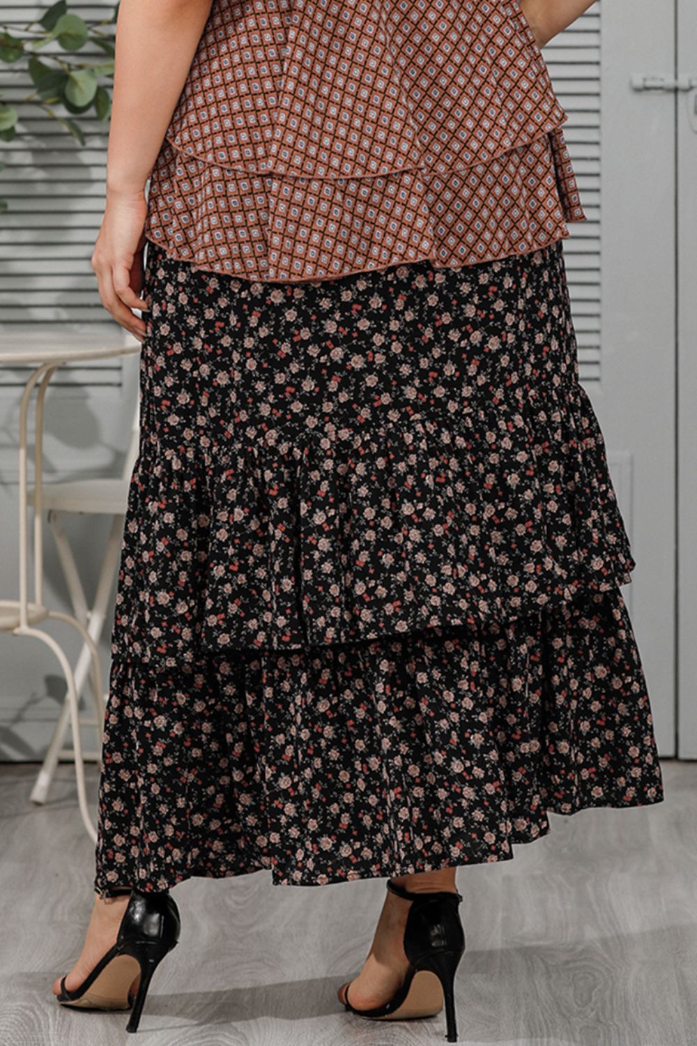 Plus Size Ditsy Floral Layered Maxi Skirt