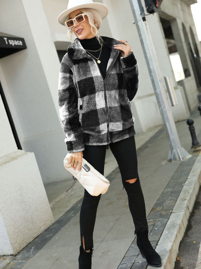 Plaid Zip-Up Collared Jacket