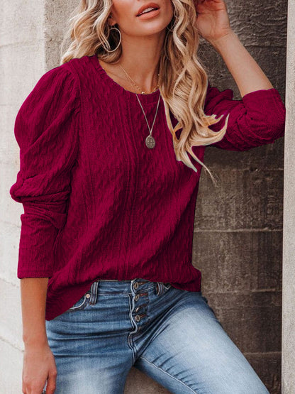 Round Neck Puff Sleeve Knit Top