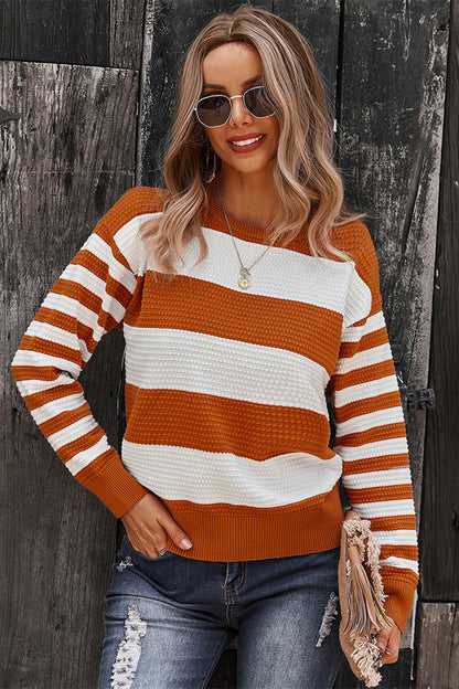 Striped Round Neck Dropped Shoulder Sweater