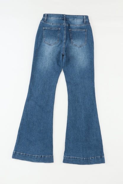 Pocketed Buttoned Flare Jeans