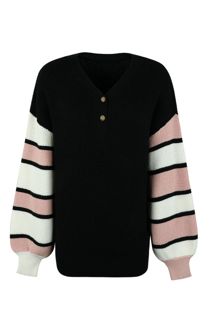 Color Block V-Neck Dropped Shoulder Sweater