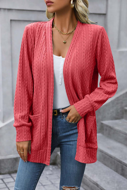 Cable-Knit Long Sleeve Cardigan with Pocket