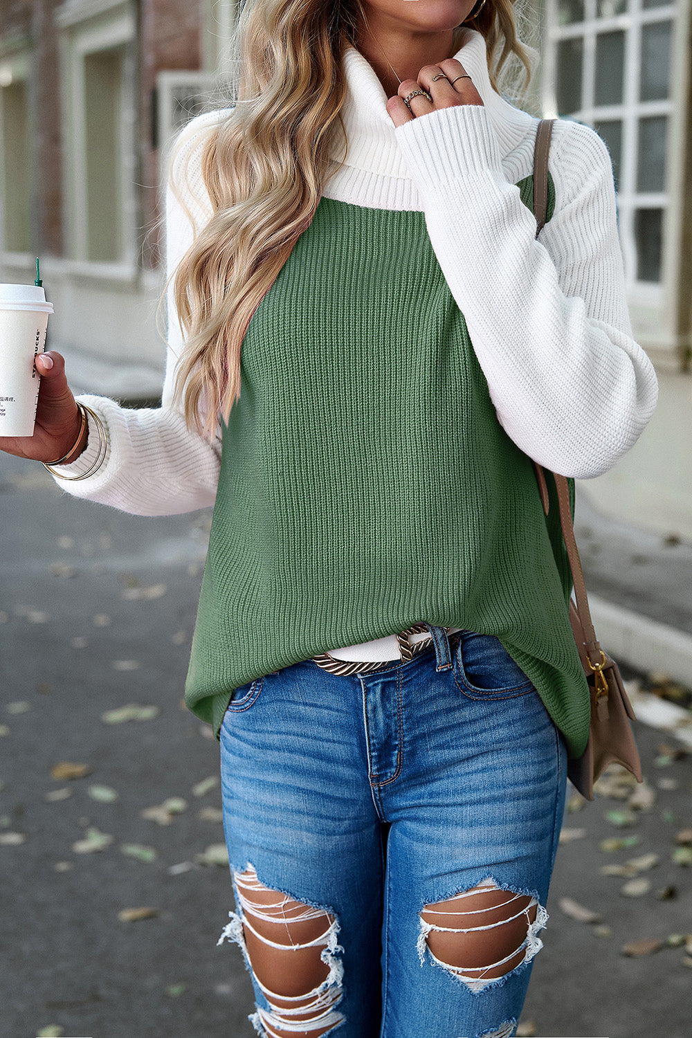 Contrast Turtleneck Raglan Sleeve Sweater