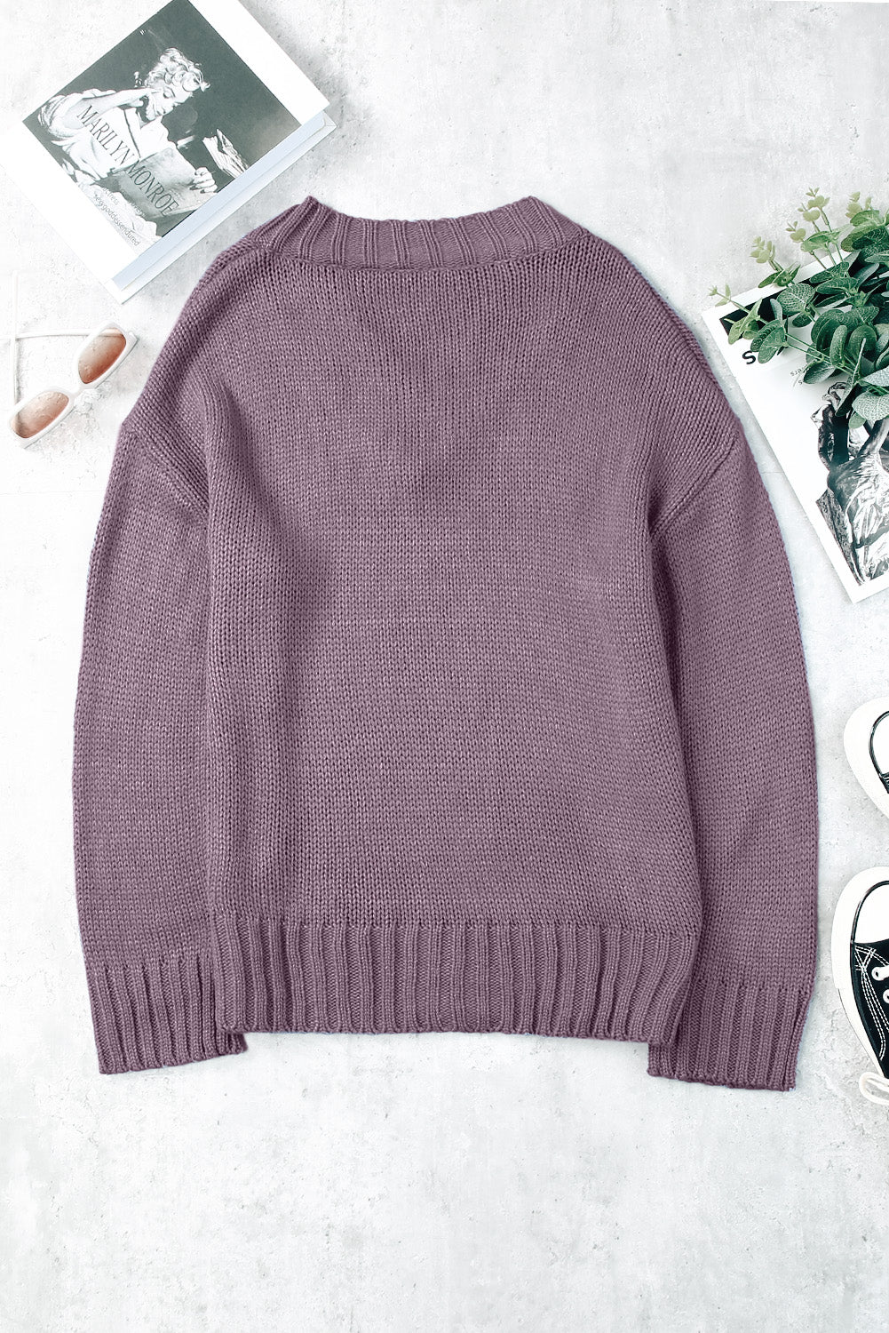 V-Neck Dropped Shoulder Sweater