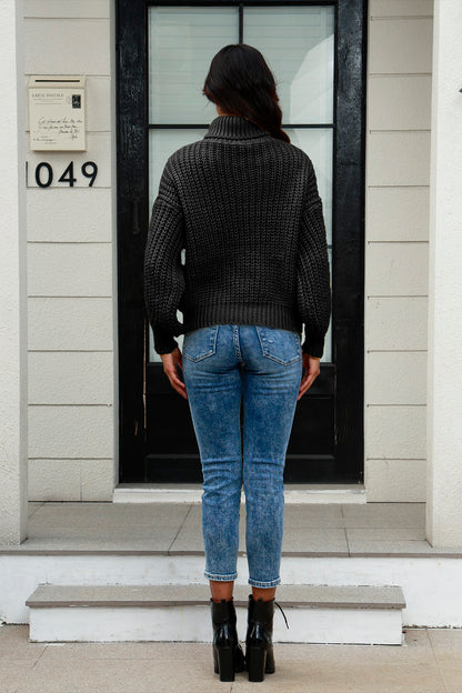 Cable-Knit Turtleneck Long Sleeve Sweater