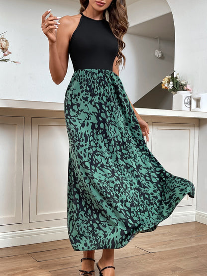 Printed Grecian Neck Midi Dress