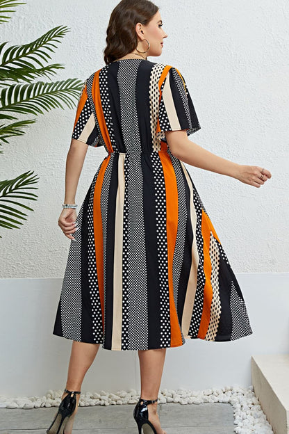 Mixed Print Striped Flutter Sleeve Dress