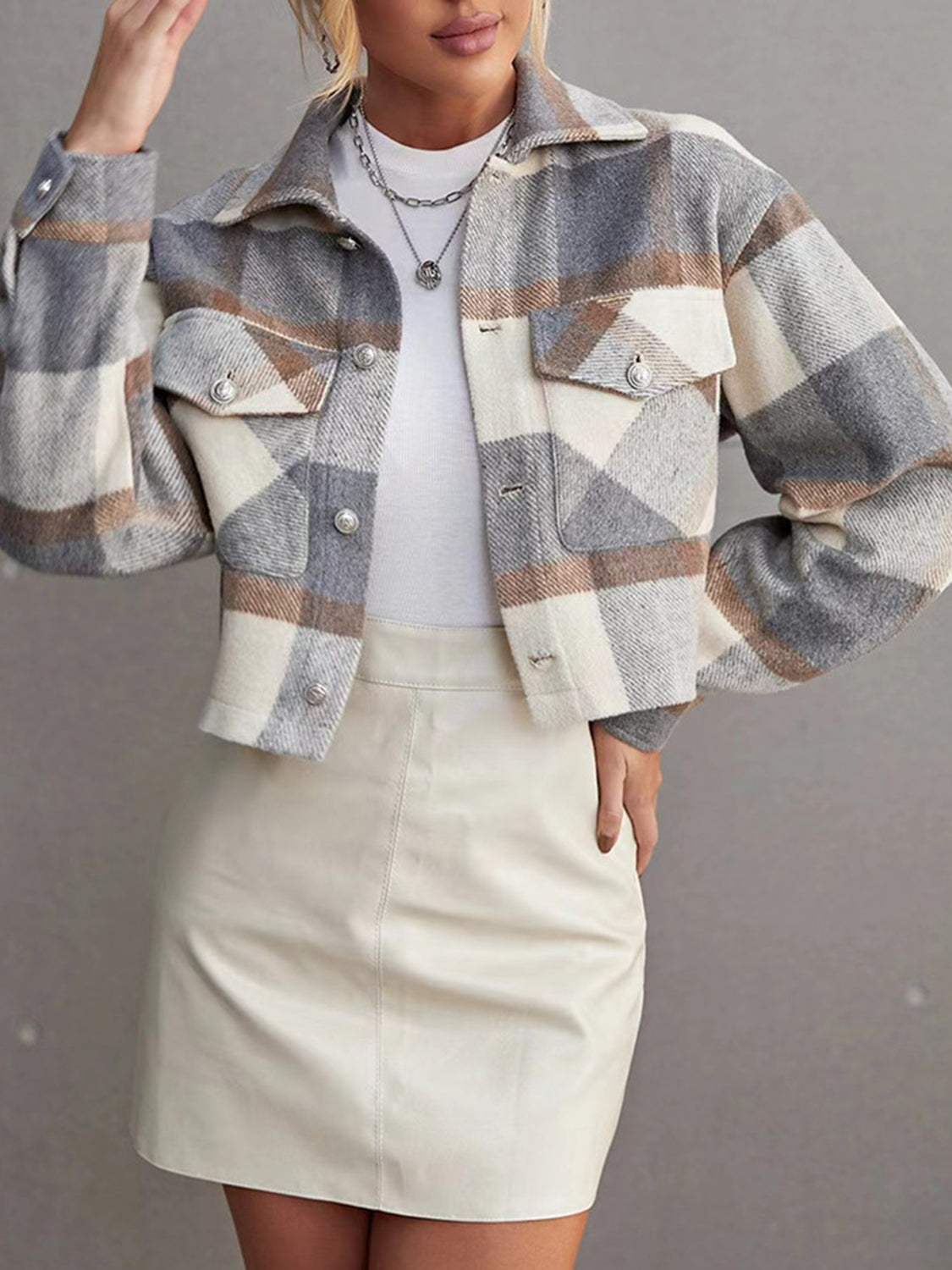 Plaid Collared Neck Button Down Jacket