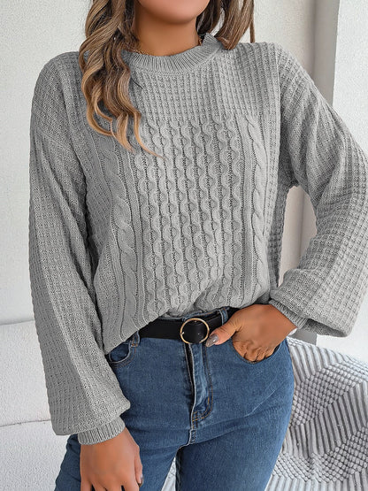 Cable-Knit Round Neck Long Sleeve Sweater