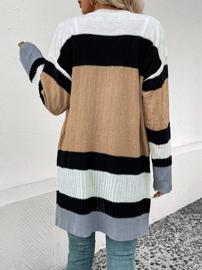 Color Block Open Front Drop Shoulder Cardigan