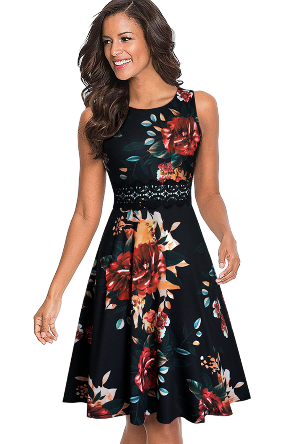 Printed Smocked Waist Sleeveless Dress