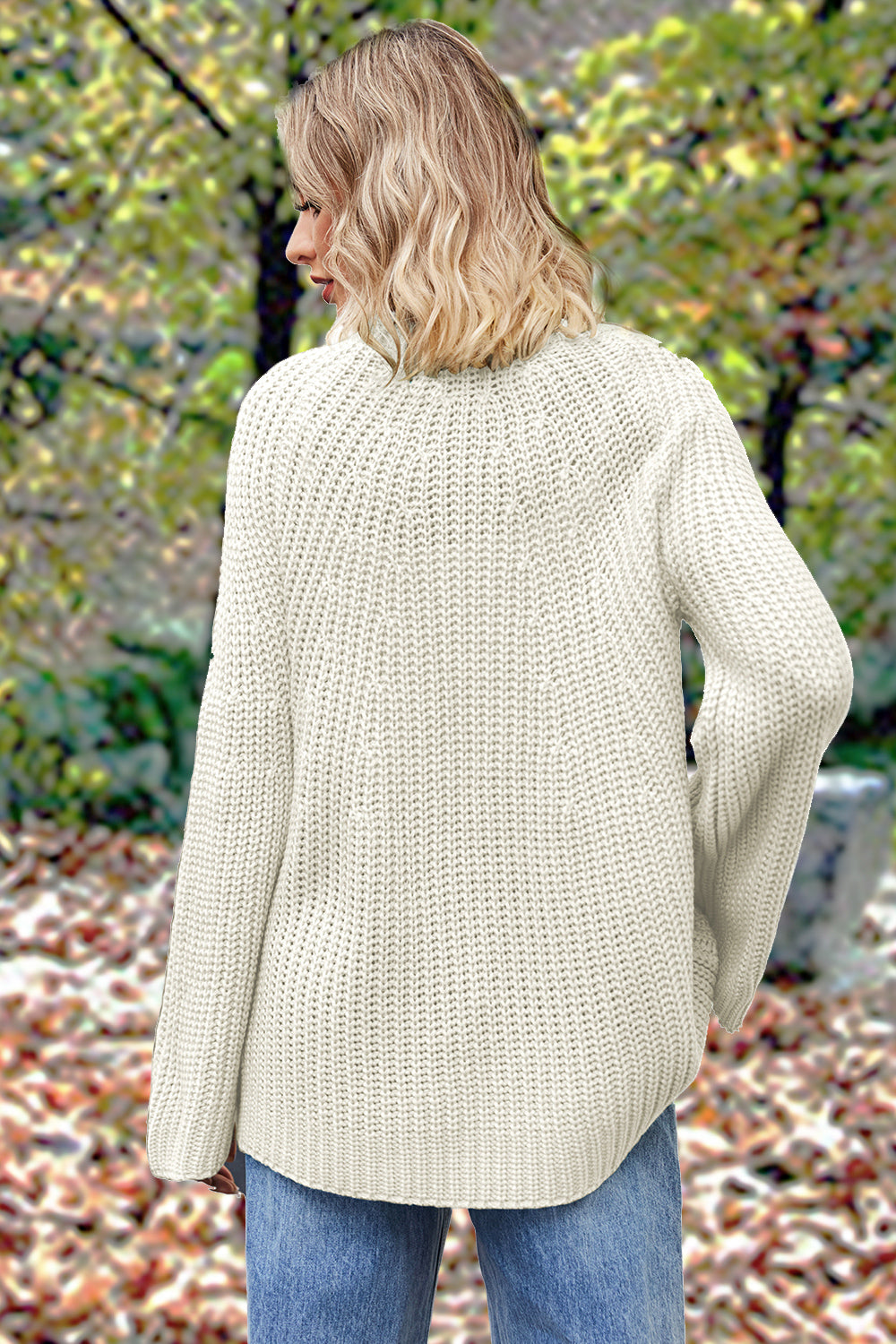 Openwork Round Neck Long Sleeve Sweater