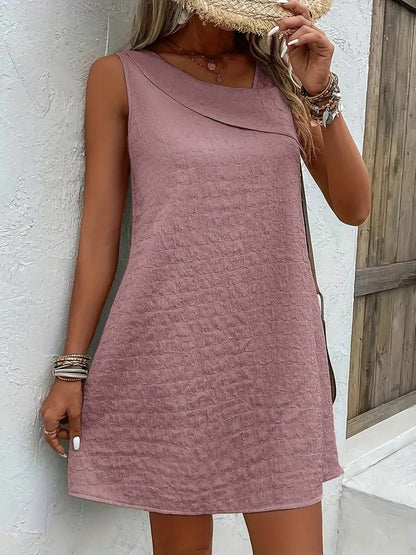 Asymmetrical Neck Sleeveless Dress