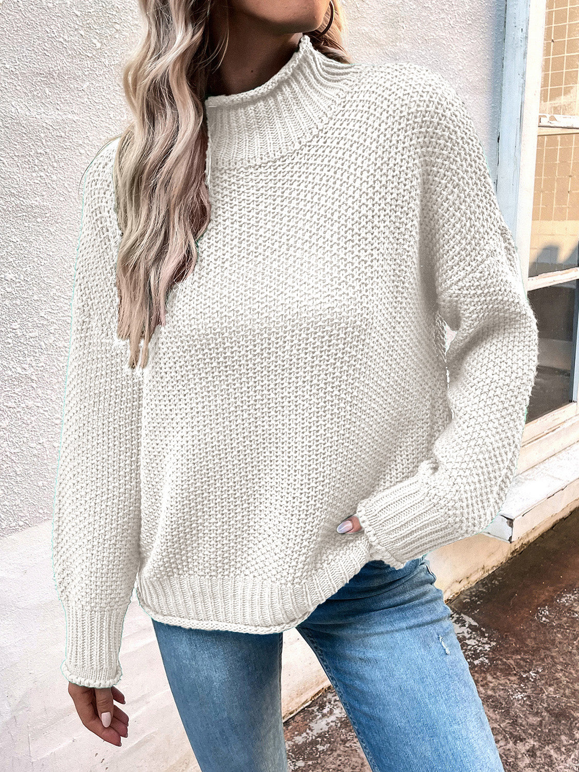 Roll Hem Drop Shoulder Sweater