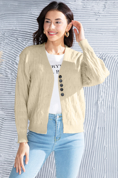 Cable-Knit Button Up Dropped Shoulder Cardigan