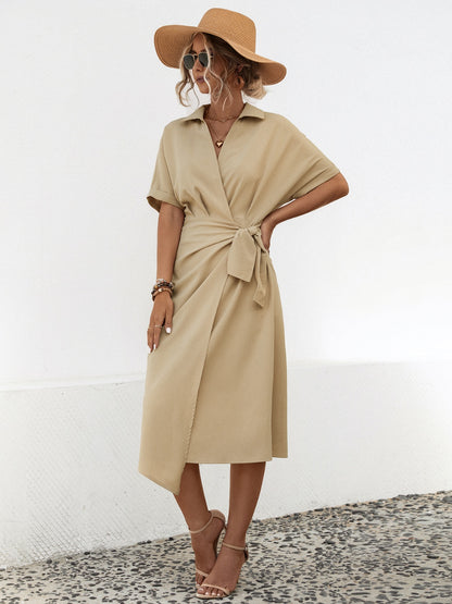 Tied Slit Short Sleeve Dress