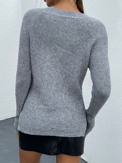 Bead Trim Rib-Knit Sweater