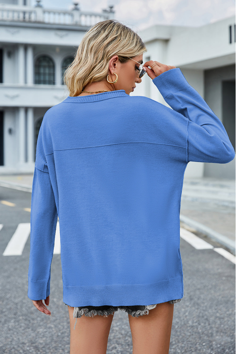 Round Neck Dropped Shoulder Sweater