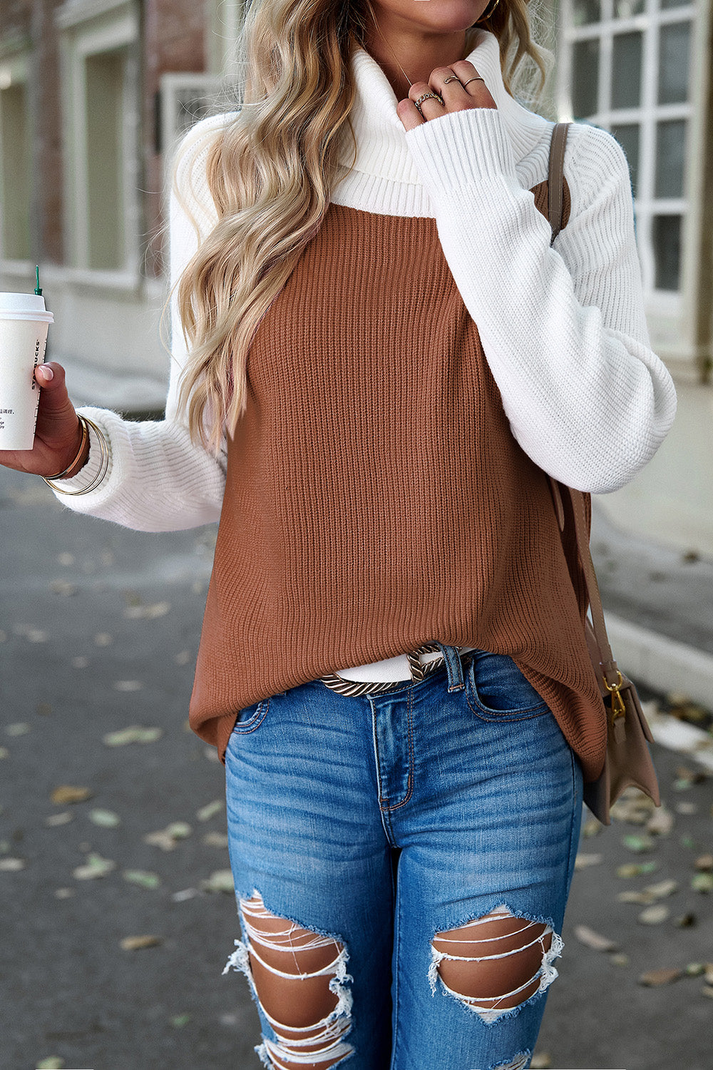 Contrast Turtleneck Raglan Sleeve Sweater