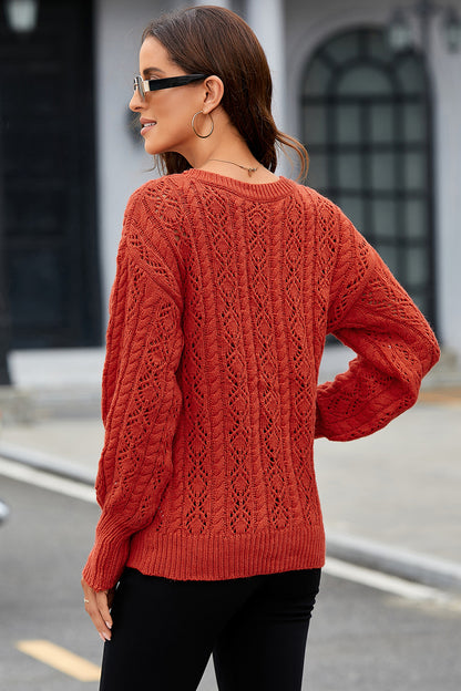 Cable-Knit Round Neck Long Sleeve Sweater