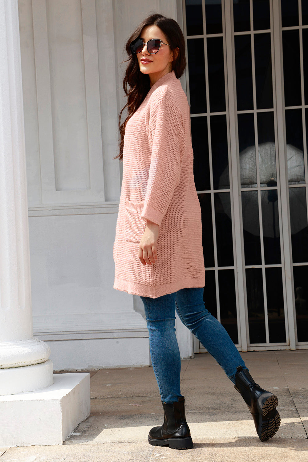 Open Front Long Sleeve Cardigan with Pockets