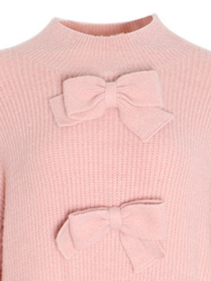 Bow Mock Neck Lantern Sleeve Sweater