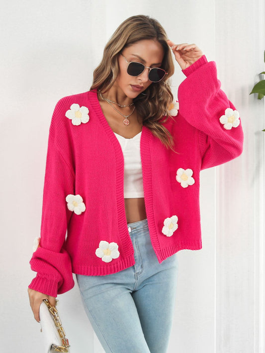 Floral Open Front Long Sleeve Cardigan