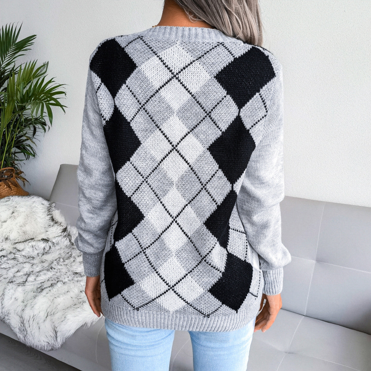 Geometric V-Neck Sweater