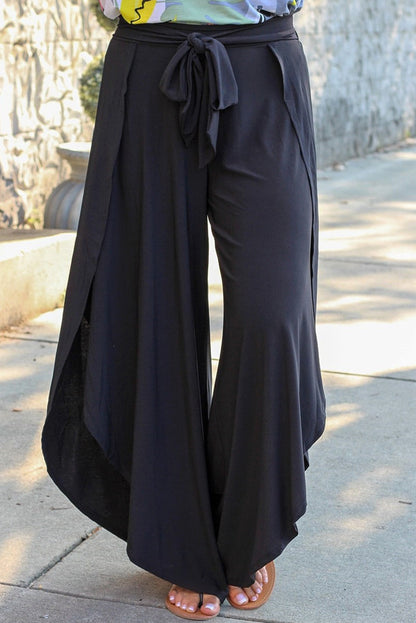 Plus Size Tie Front Wide Leg Pants