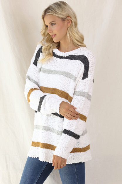 Striped Round Neck Long Sleeve Sweater