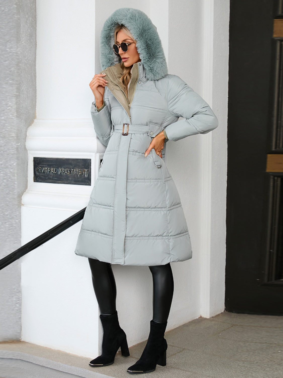 Longline Hooded Winter Coat with Pockets