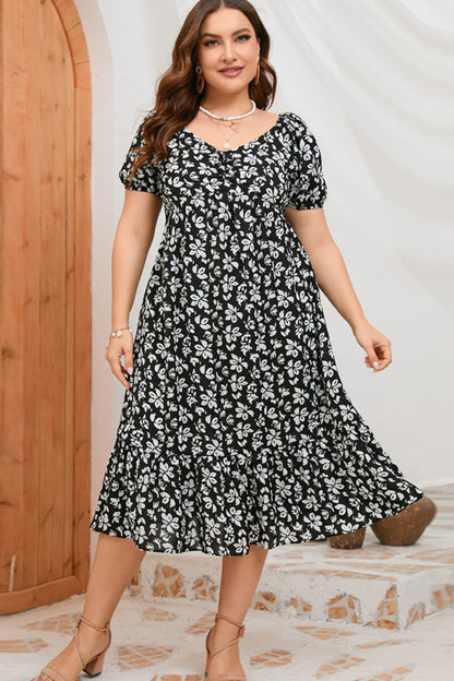 Plus Size Floral Short Sleeve Midi Dress