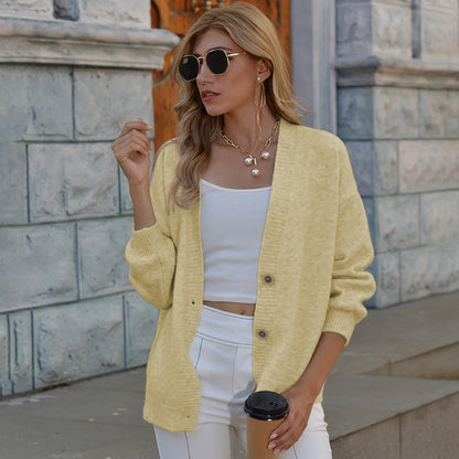 Button Up V-Neck Long Sleeve Cardigan