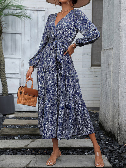 Surplice Neck Long Sleeve Midi Dress