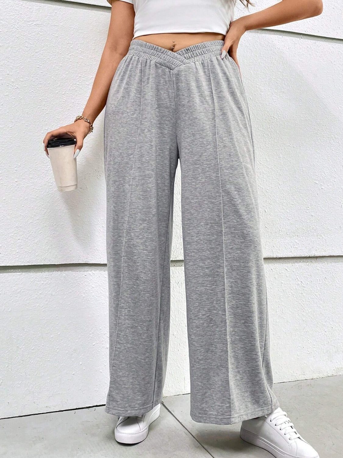 Plus Size Elastic Waist Wide Leg Pants