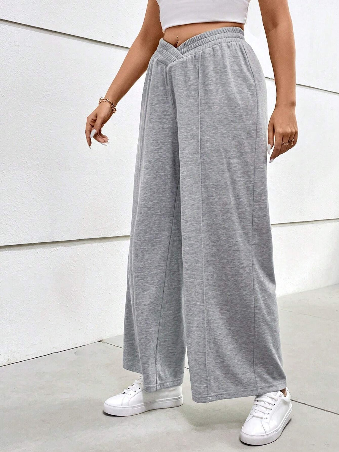 Plus Size Elastic Waist Wide Leg Pants