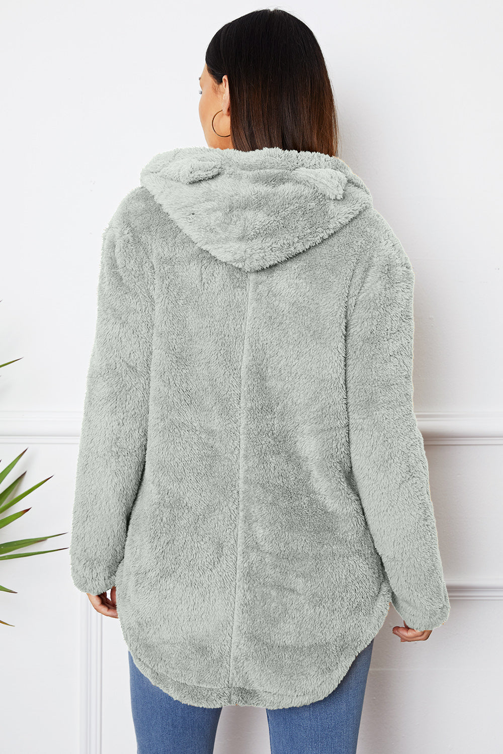 Fuzzy Button Up Hooded Outerwear