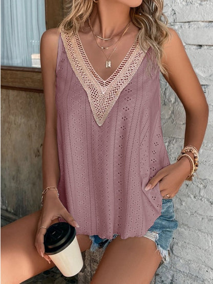 Eyelet V-Neck Wide Strap Tank