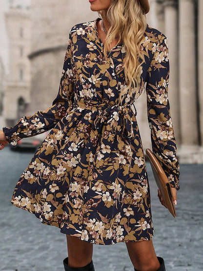 Printed Surplice Tie Waist Mini Dress