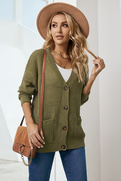 Drop Shoulder Button Down Pocketed Cardigan