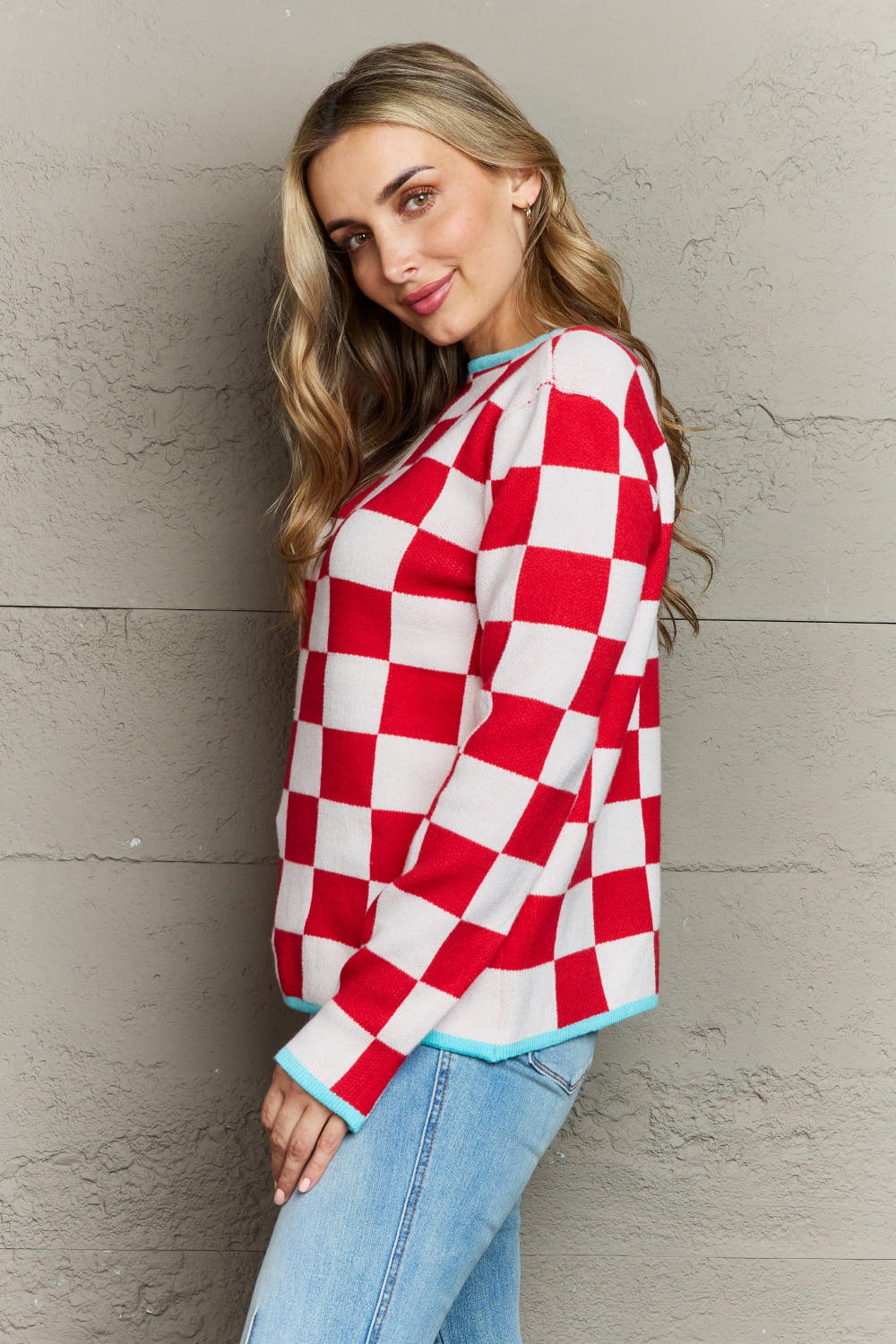 Checkered Round Neck Sweater