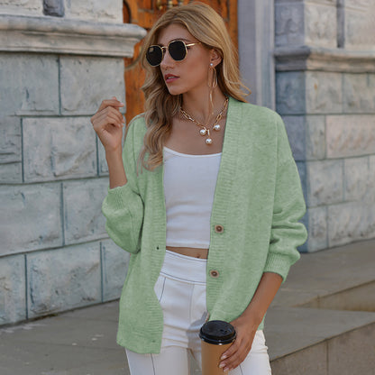 Button Up V-Neck Long Sleeve Cardigan